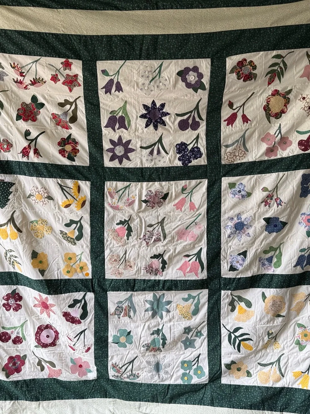 Handmade Floral Applique Quilt 82x83 Dated Winter 2002-03 Folk Art